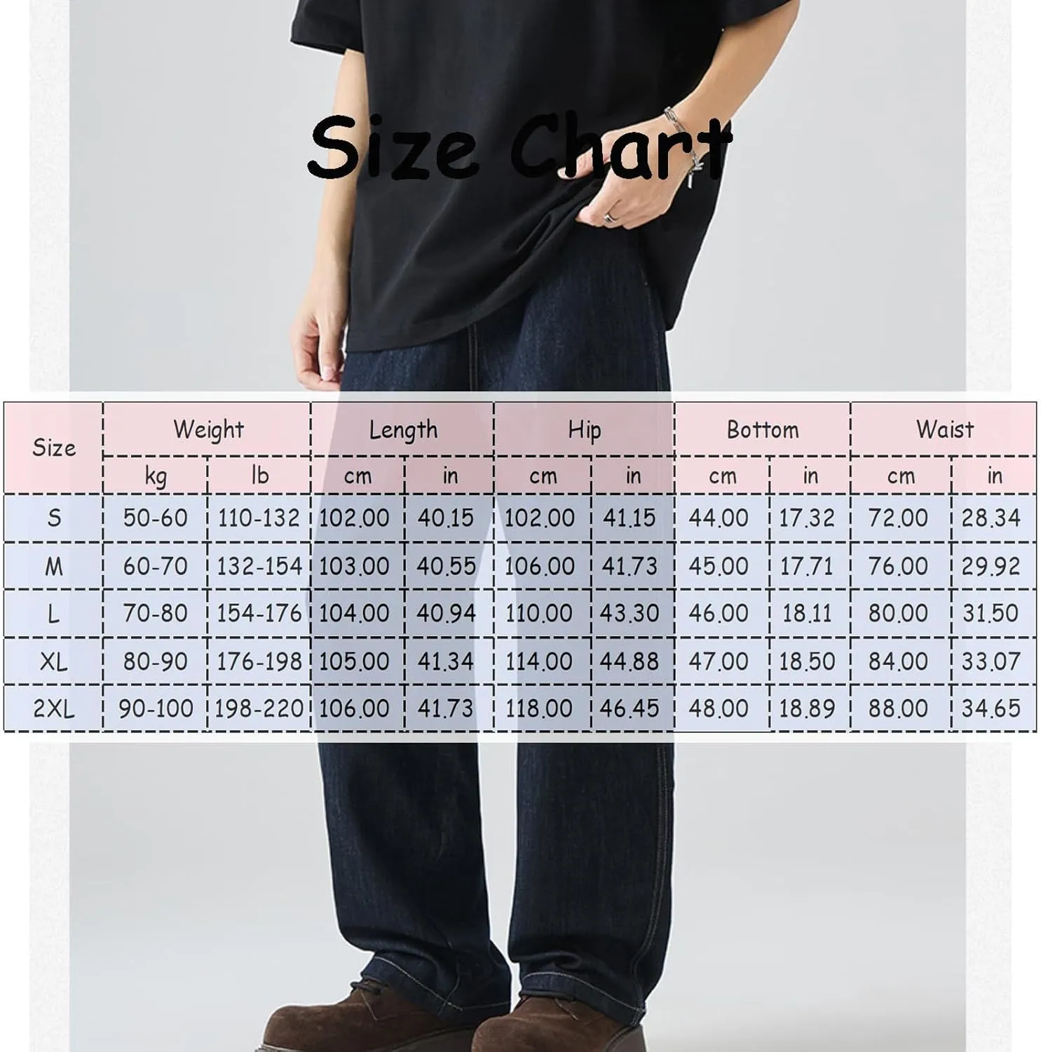 Men's Straight Jeans Casual Loose Wide Leg Vintage Fashion Relaxed Long Denim Pants with Pockets