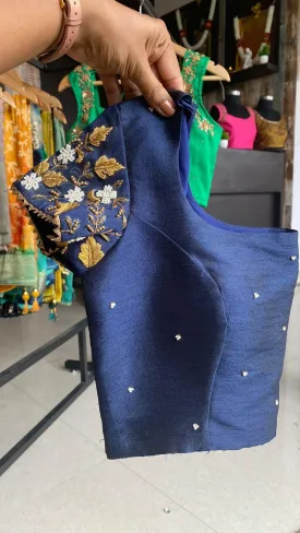 Midblue silk embroidery hand worked blouse