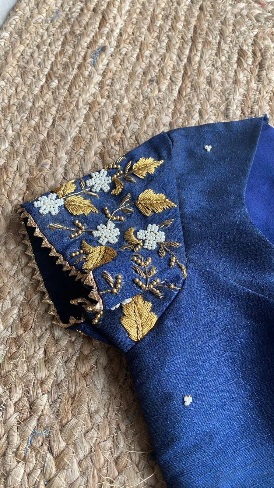 Midblue silk embroidery hand worked blouse