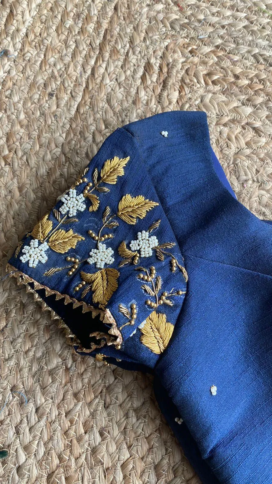 Midblue silk embroidery hand worked blouse
