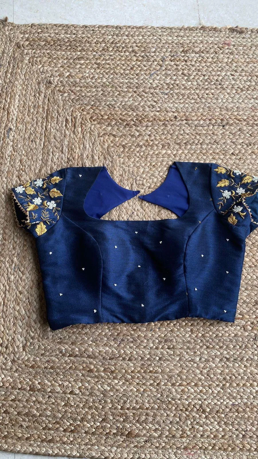 Midblue silk embroidery hand worked blouse