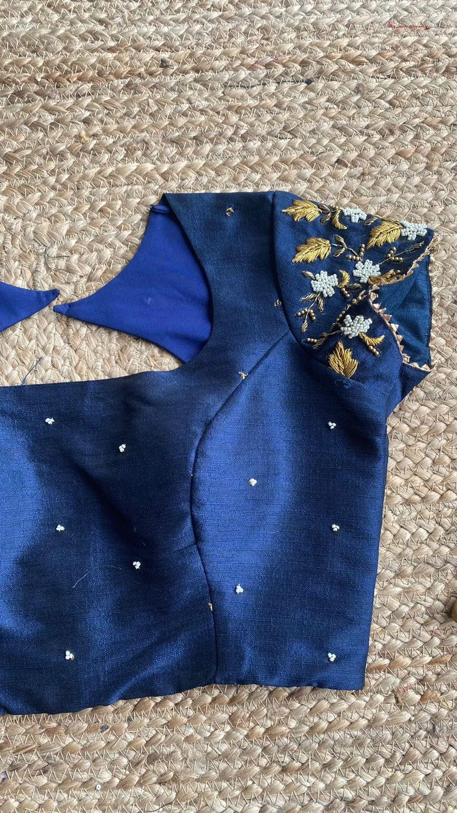Midblue silk embroidery hand worked blouse