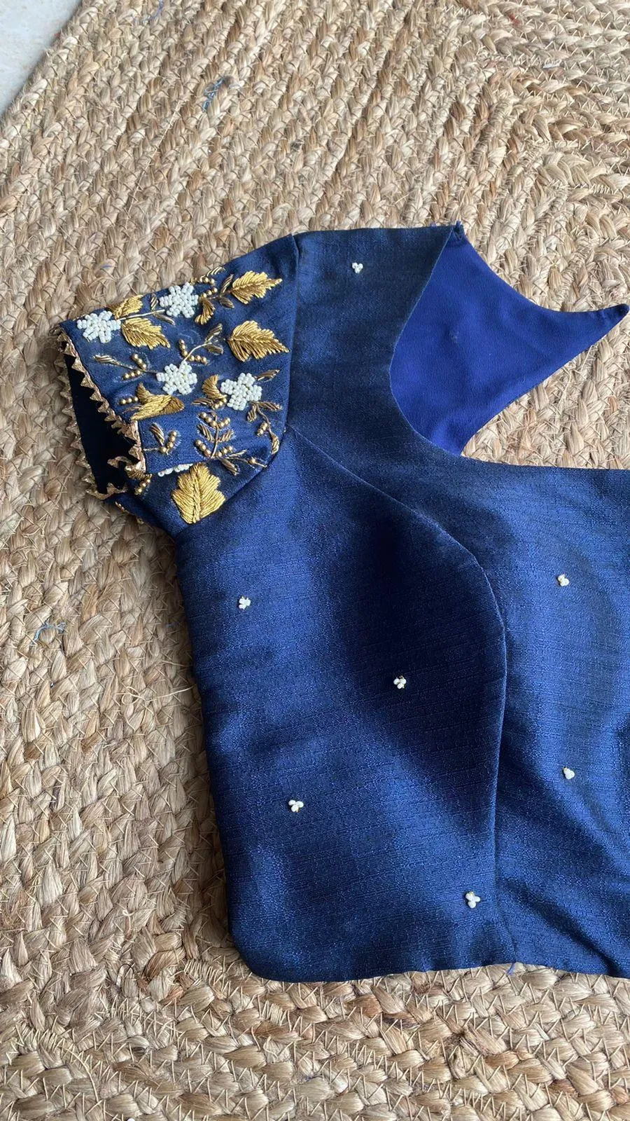 Midblue silk embroidery hand worked blouse