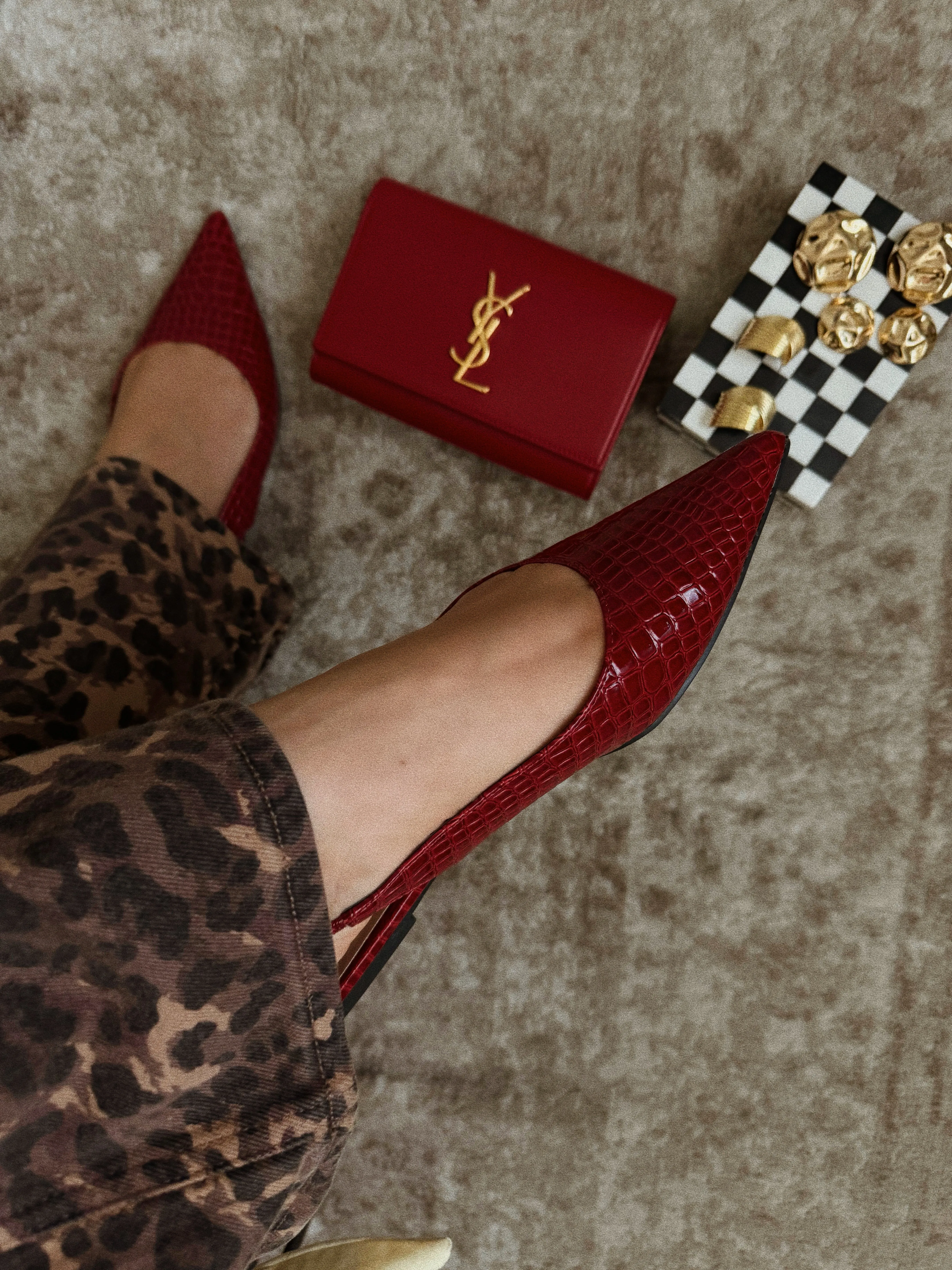 Mila Pointed Toe Flats - Cherry Croc