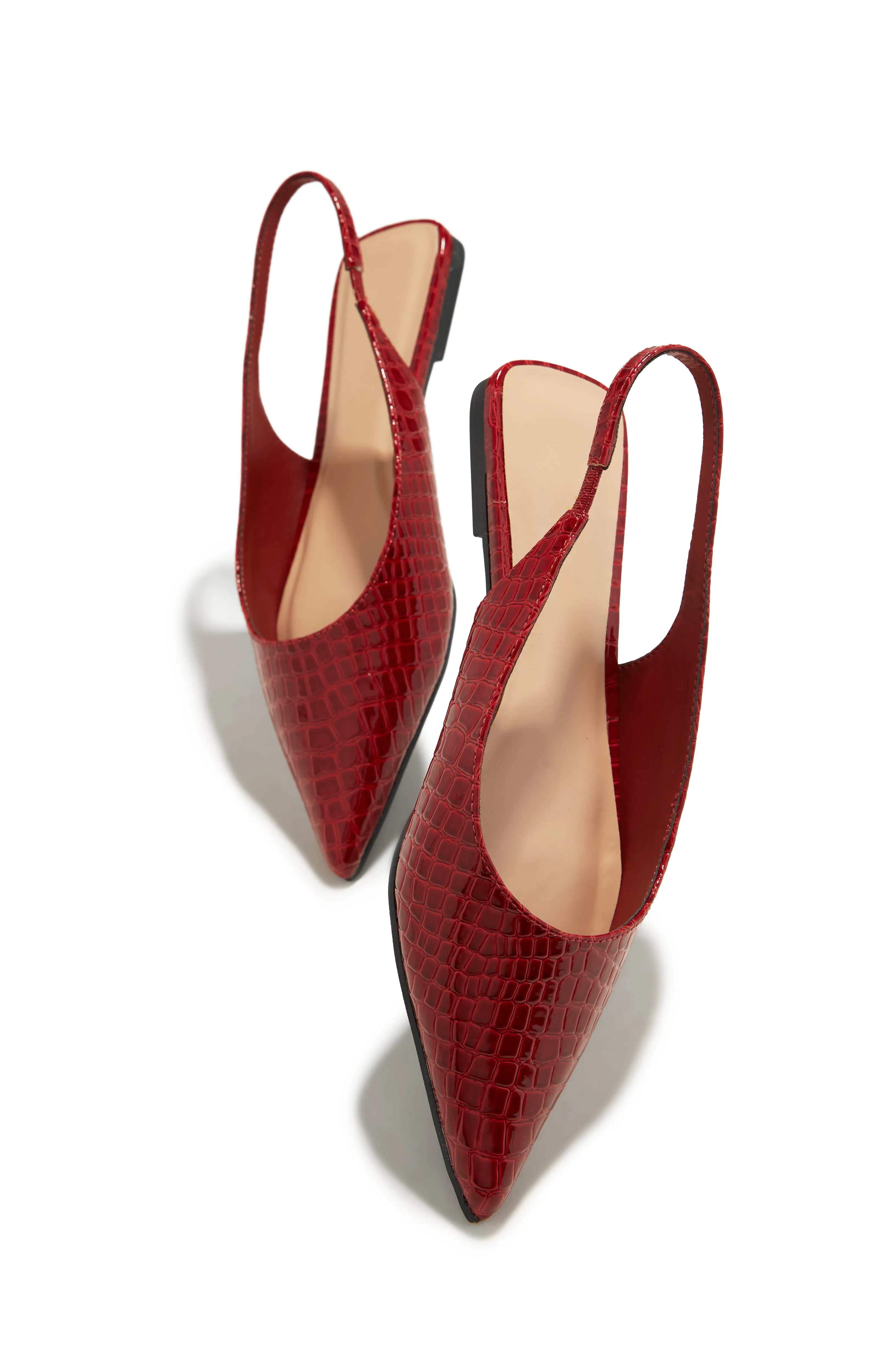 Mila Pointed Toe Flats - Cherry Croc