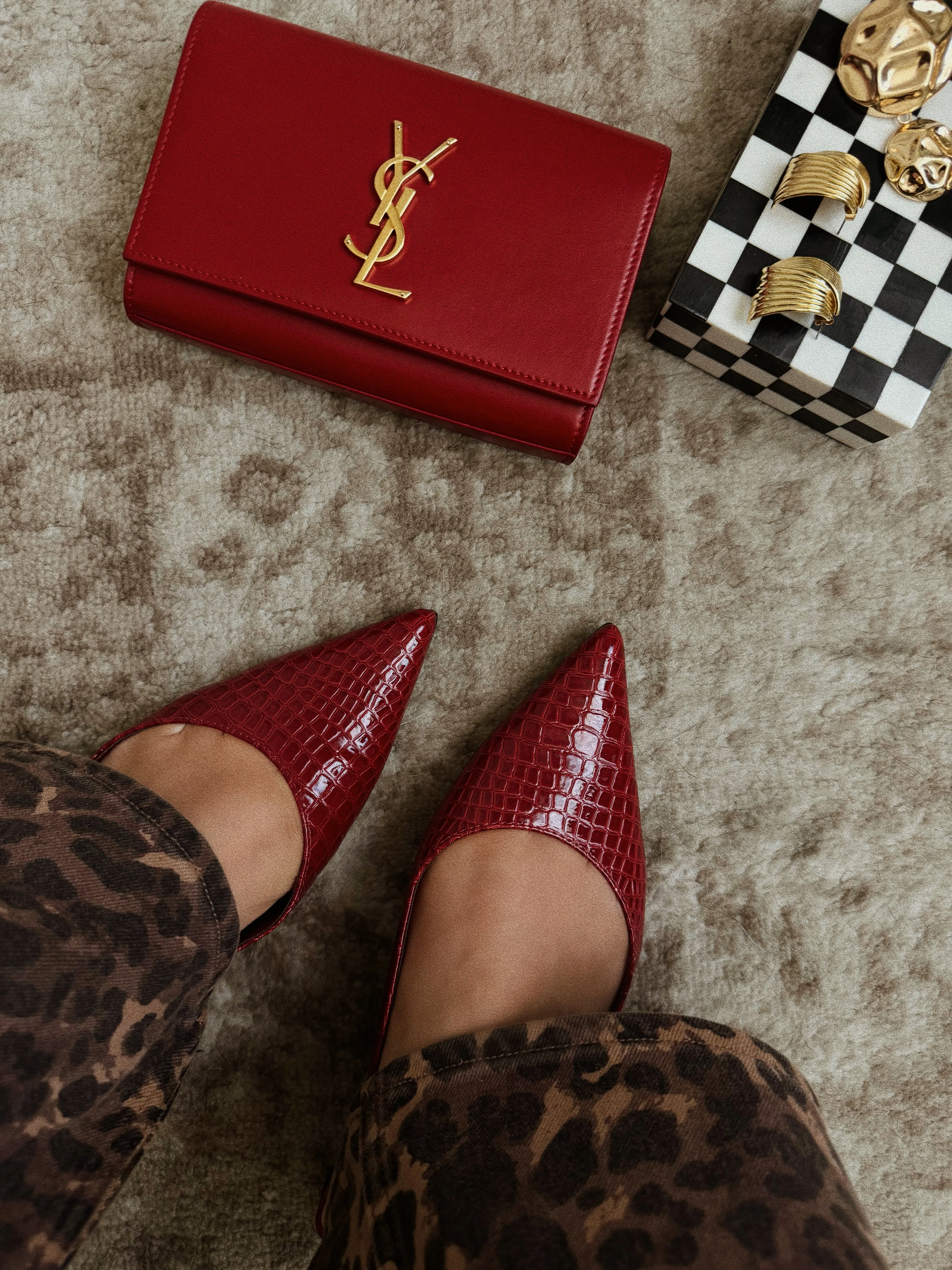 Mila Pointed Toe Flats - Cherry Croc