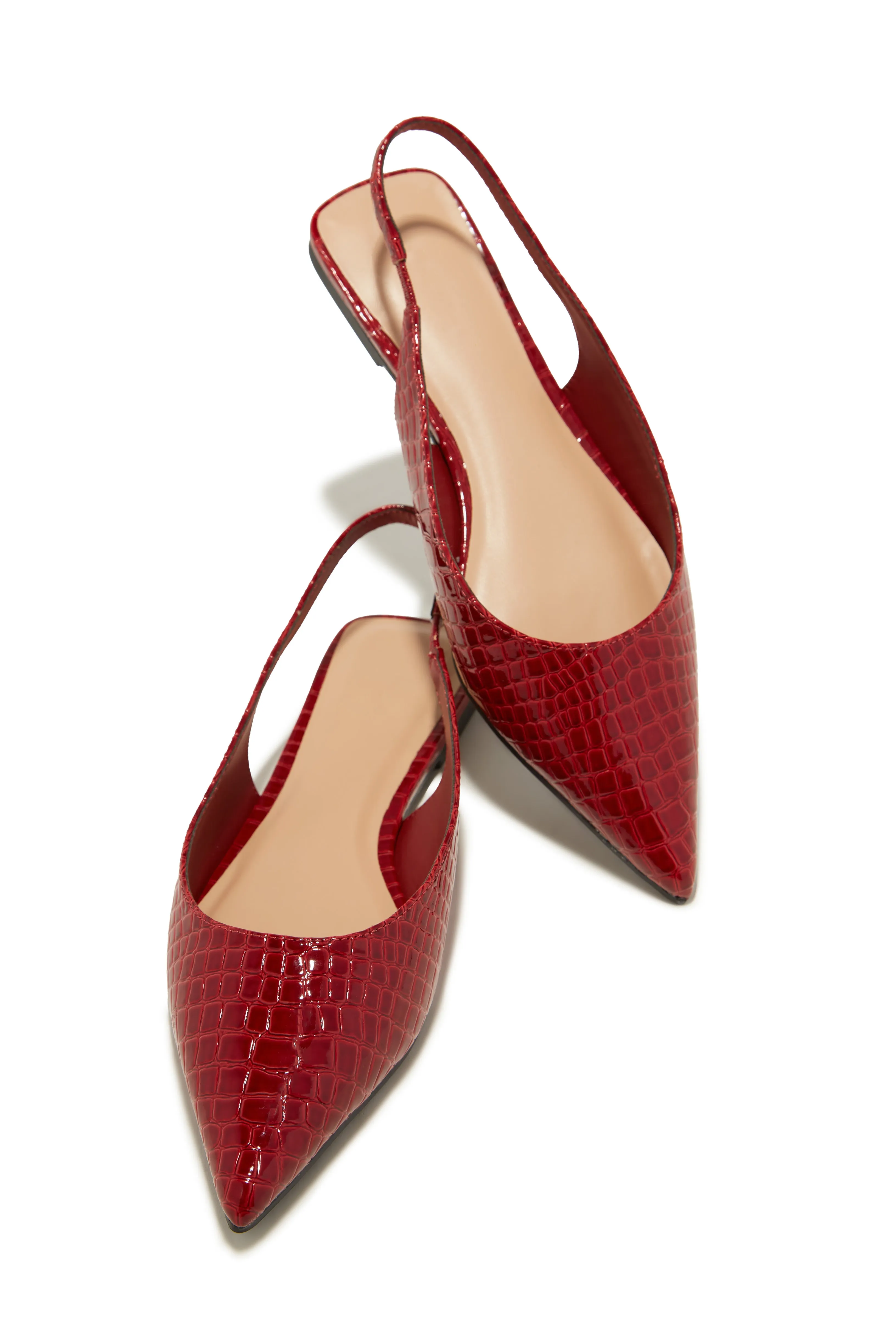 Mila Pointed Toe Flats - Cherry Croc