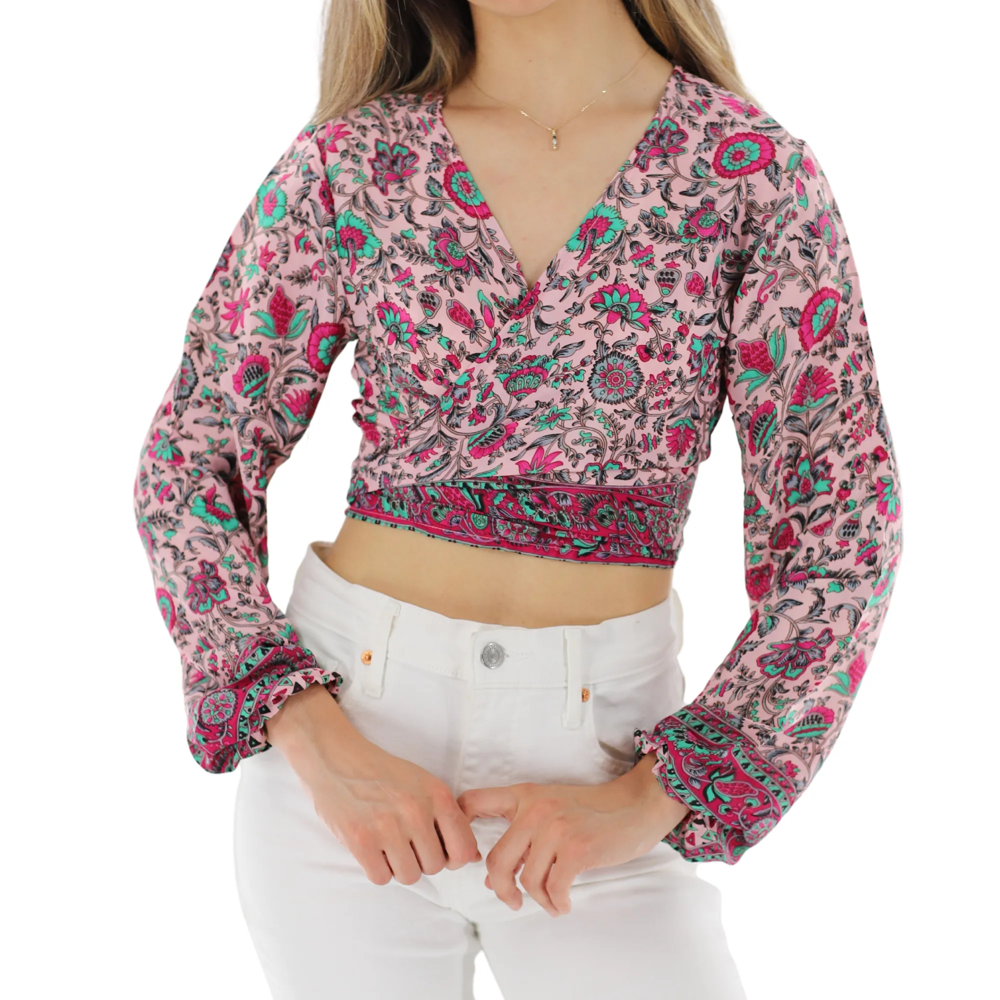Natalia' Cropped w/ Front Knot Blouse