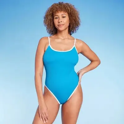 New - Shade & Shore Women's One Piece Swimsuit Contrast Binding Swimwear