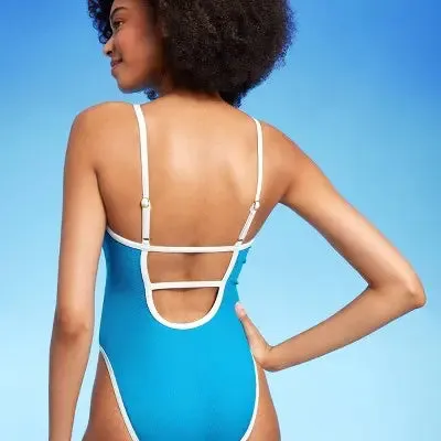 New - Shade & Shore Women's One Piece Swimsuit Contrast Binding Swimwear