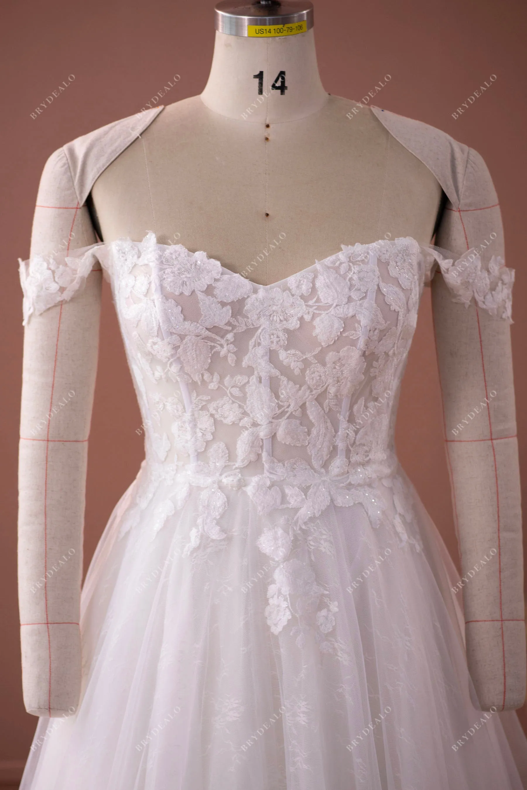 Off Shoulder Illusion Corset Designer Lace A-line Wedding Dress