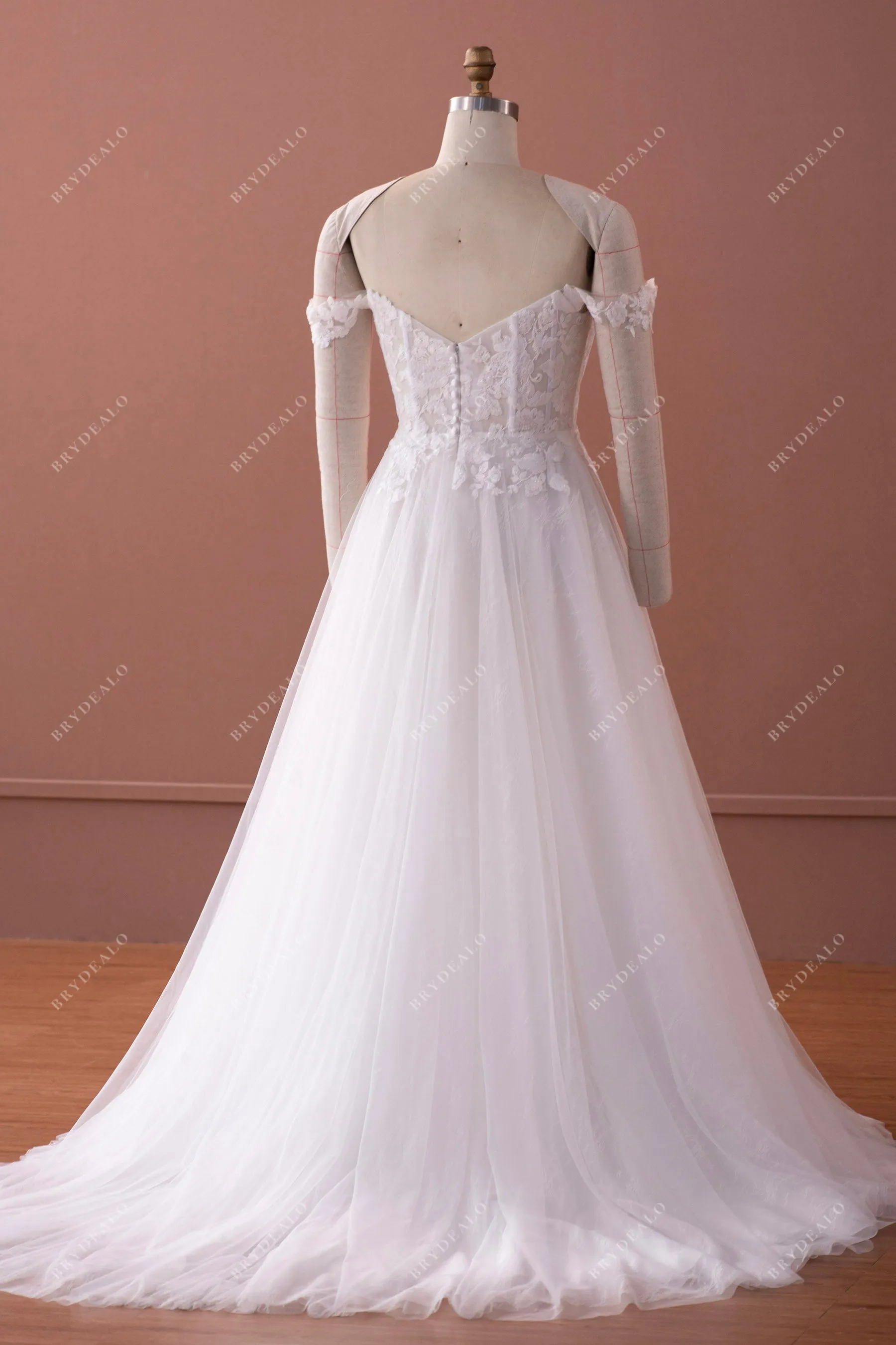 Off Shoulder Illusion Corset Designer Lace A-line Wedding Dress