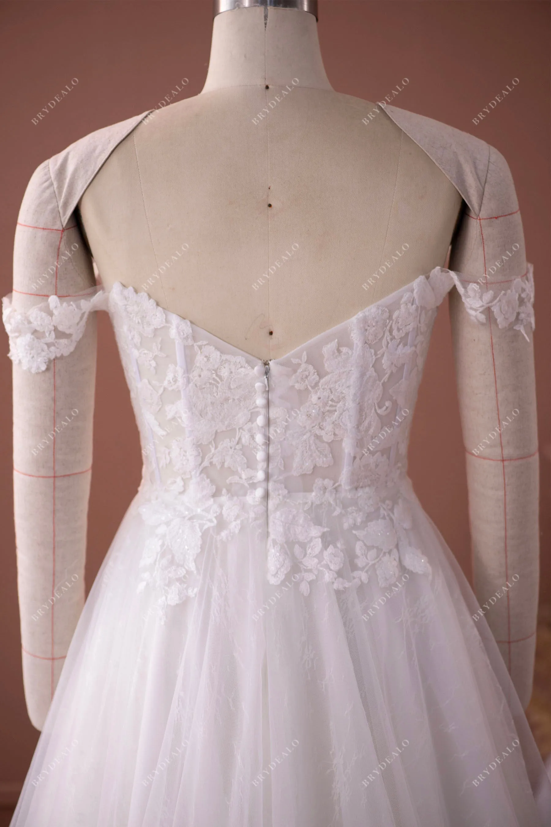 Off Shoulder Illusion Corset Designer Lace A-line Wedding Dress