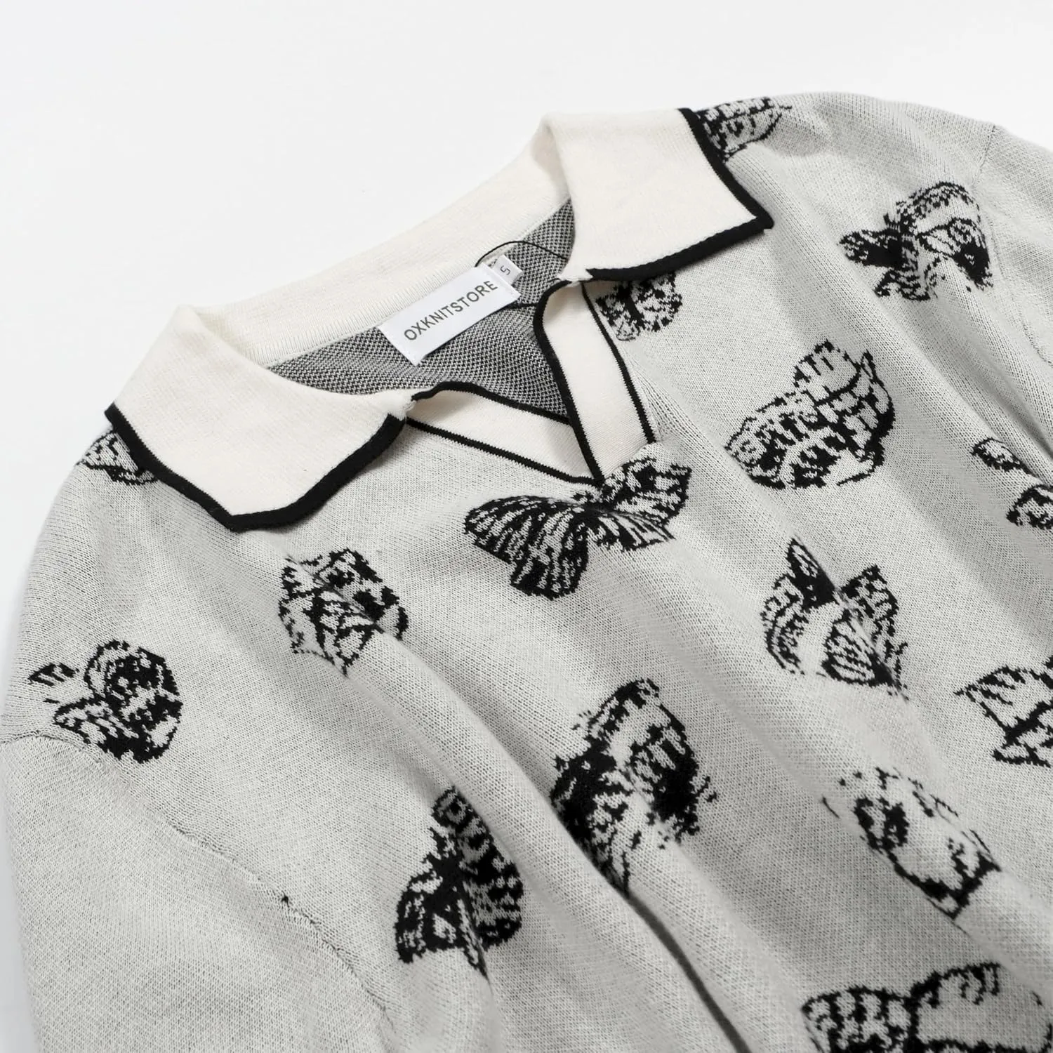OXKNIT Men's Short-Sleeved Knit Polo with Butterfly Casual Gray Shirt for Summer Sport Work Golf