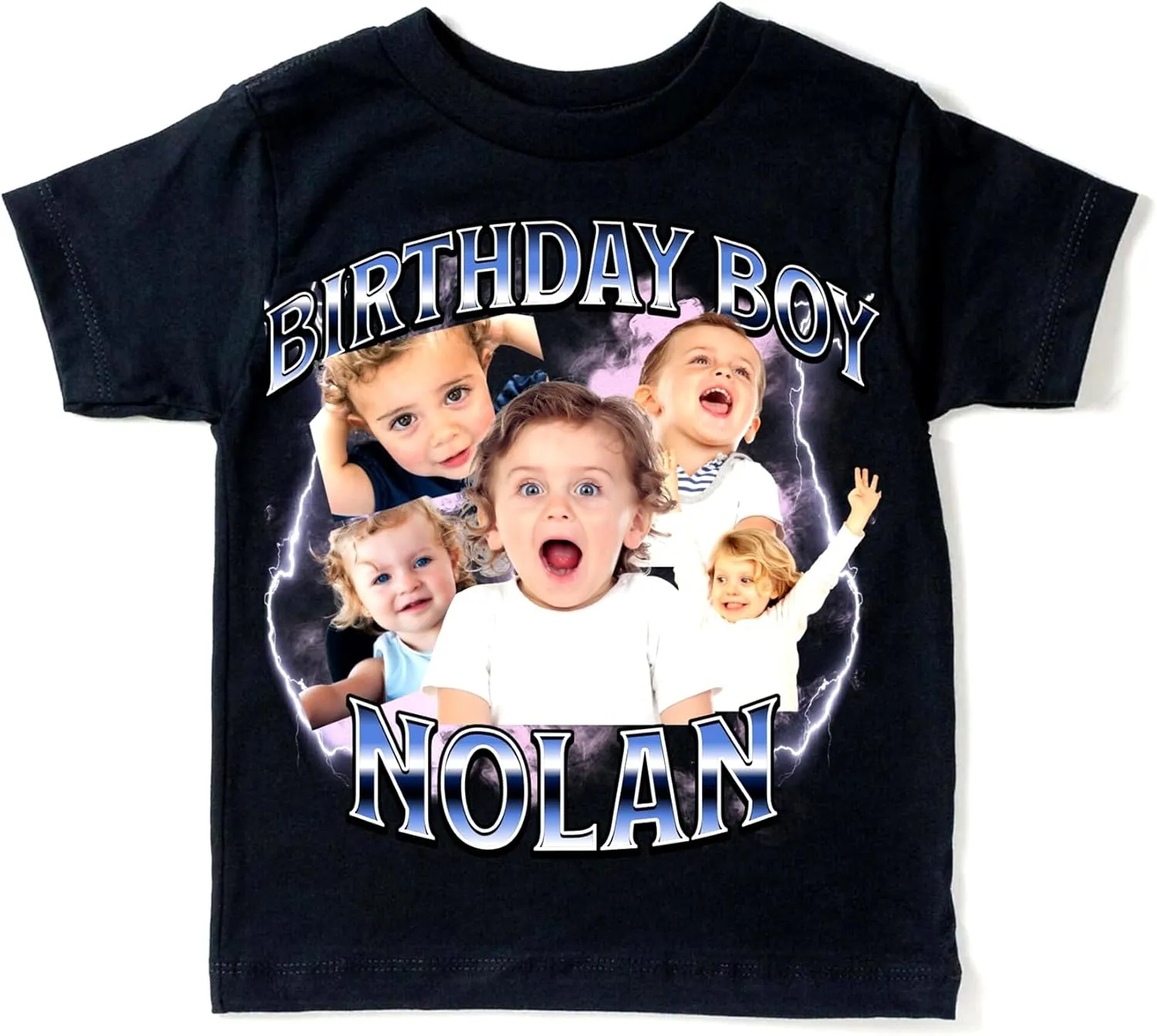 Personalized Kids Birthday Photo T-Shirt, Custom Photo and Text Birthday Toddler T Shirt, Custom Photos Kid Birthday Shirts Family Matching B-Day Shirt, Custom Toddler Tee Birthday Gifts Black, White