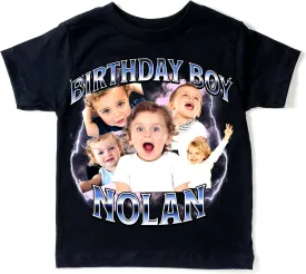 Personalized Kids Birthday Photo T-Shirt, Custom Photo and Text Birthday Toddler T Shirt, Custom Photos Kid Birthday Shirts Family Matching B-Day Shirt, Custom Toddler Tee Birthday Gifts Black, White