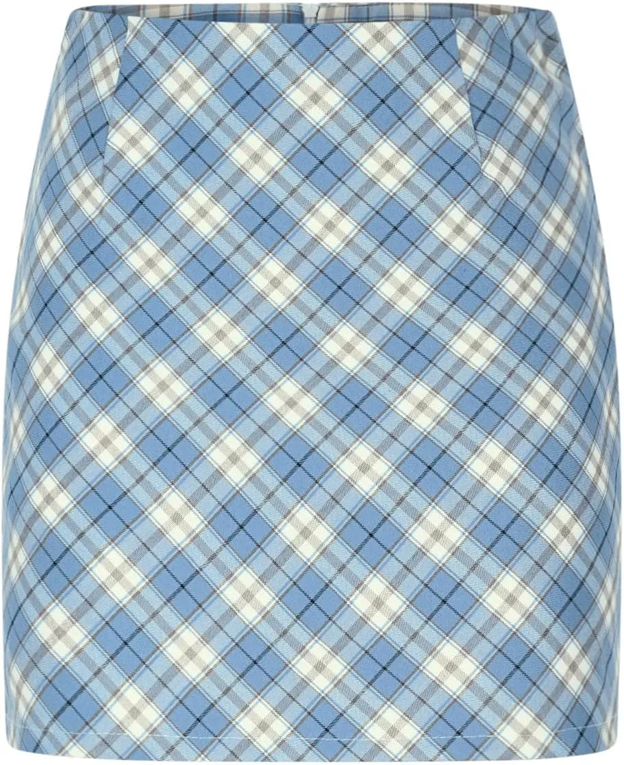 Plaid Mini Skirt for Women High Waist A-Line School Girl Skater Skirt Y2K Preppy Style Cute Summer Bottoms