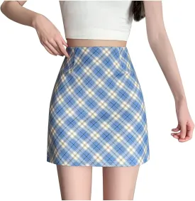 Plaid Mini Skirt for Women High Waist A-Line School Girl Skater Skirt Y2K Preppy Style Cute Summer Bottoms