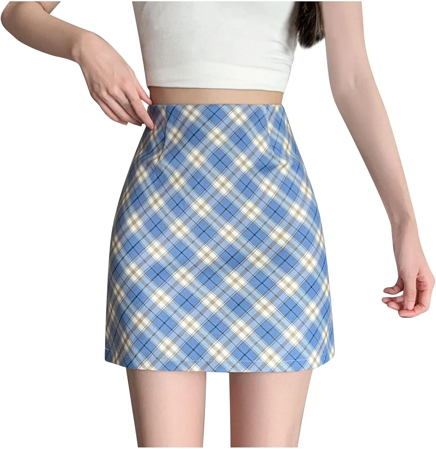 Plaid Mini Skirt for Women High Waist A-Line School Girl Skater Skirt Y2K Preppy Style Cute Summer Bottoms