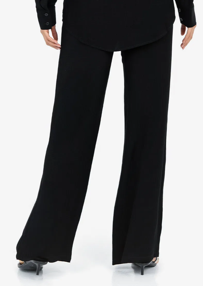 Plisse Wide Leg Pant Black
