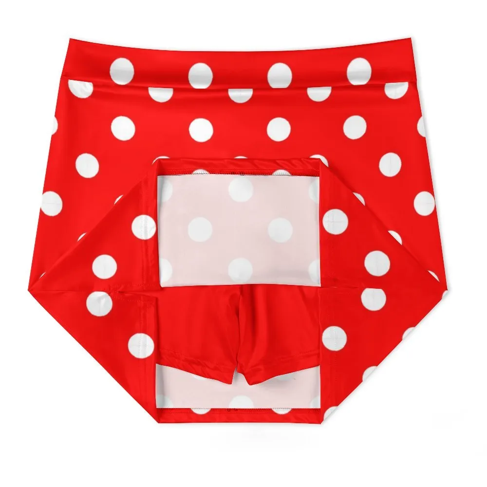 Red With White Polka Dots Athletic A-Line Skirt With Pocket Solid Shorts