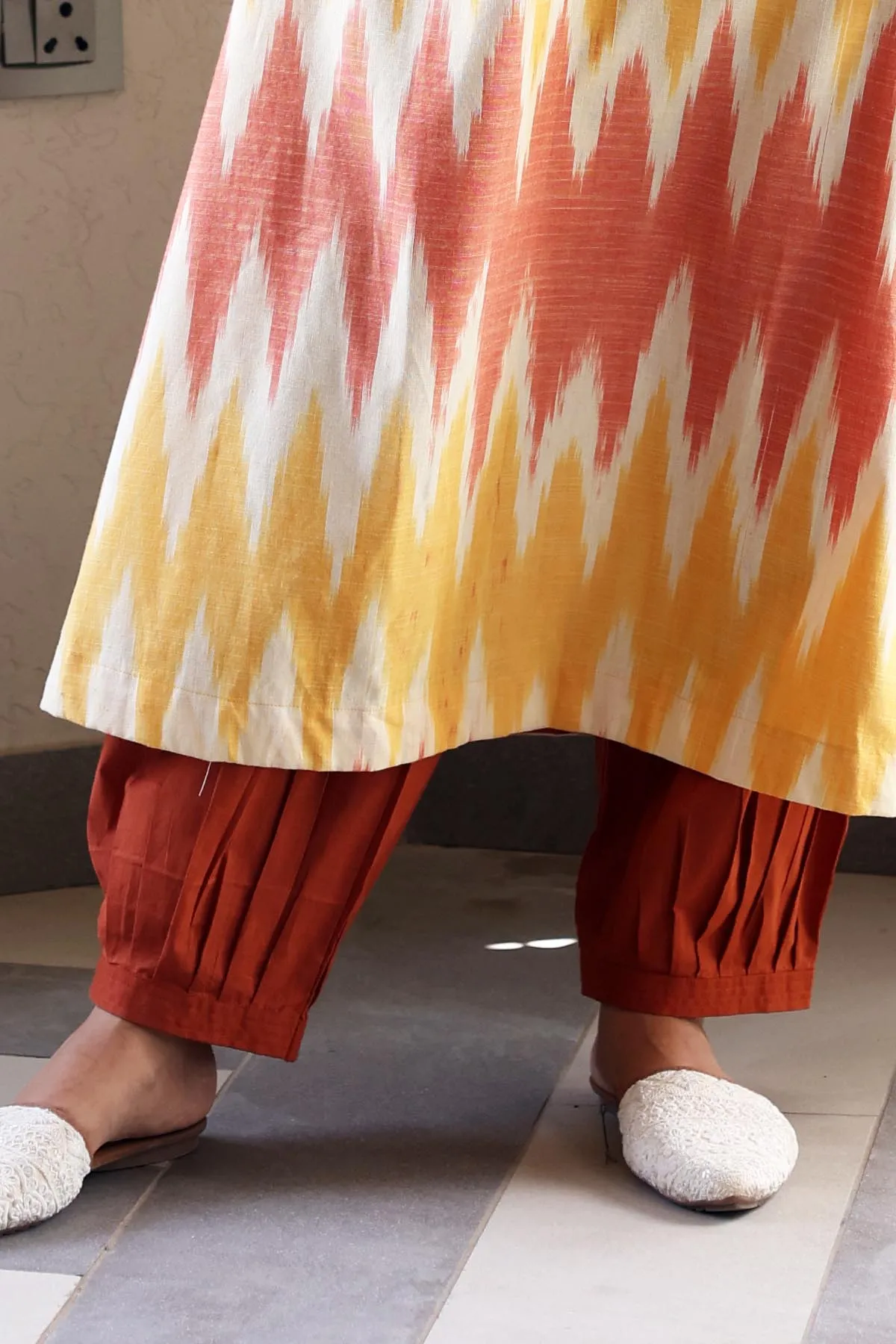 Salwar Style Cotton Straight Pants In Rust Color