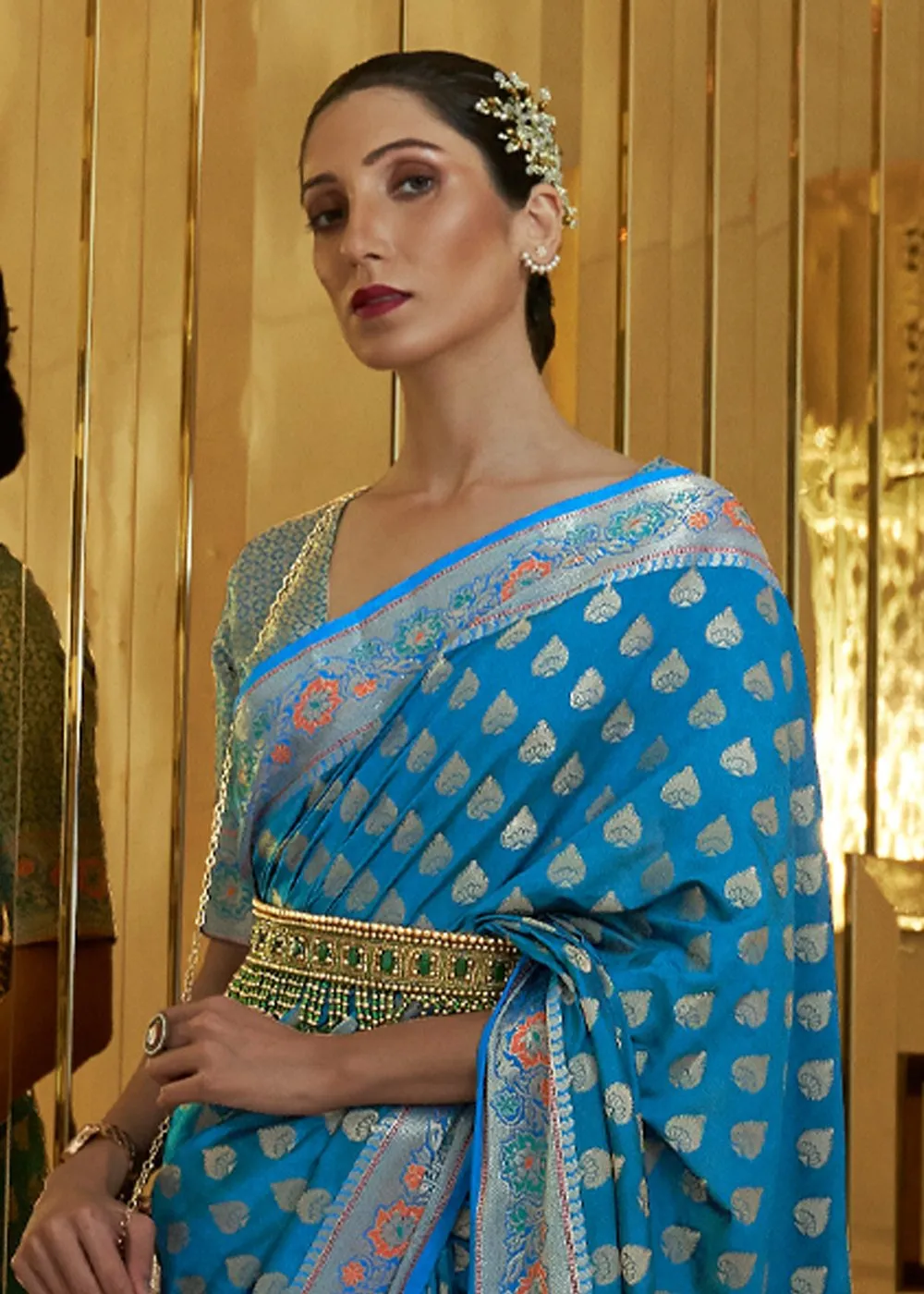 Sapphire Blue Banarasi Silk Authentic Indian Saree