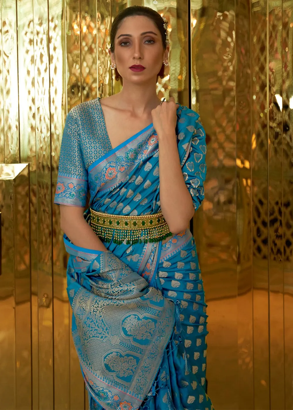 Sapphire Blue Banarasi Silk Authentic Indian Saree