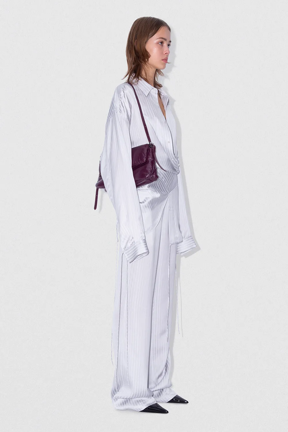 Satin Pin Stripe Trouser Grey And White Viscose Blend