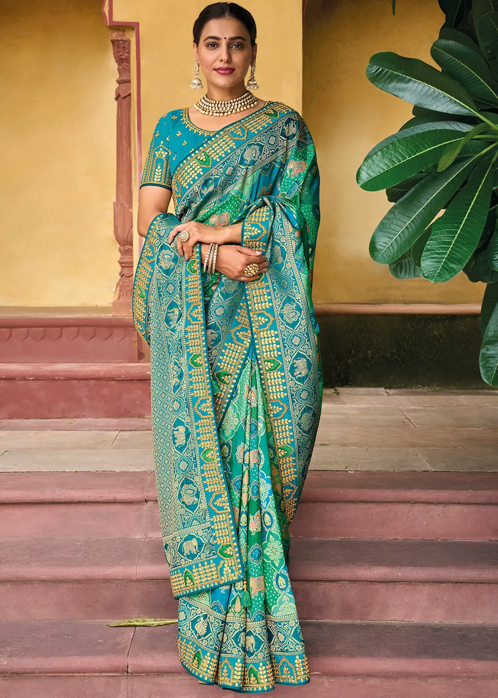 Shades Of Blue Dola Silk Saree with Beautiful Embroidery work: Wedding Edition