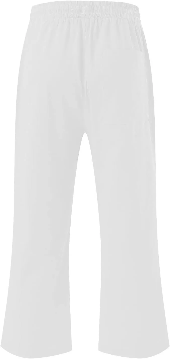 SMIDOW Capri Pants for Women Casual 2025 Summer Drawstring Elastic High Waist Linen Pant Straight Wide Leg Cropped Trouser