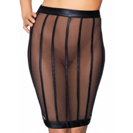Socorro - Wetlook and Mesh Striped Pencil skirt - L