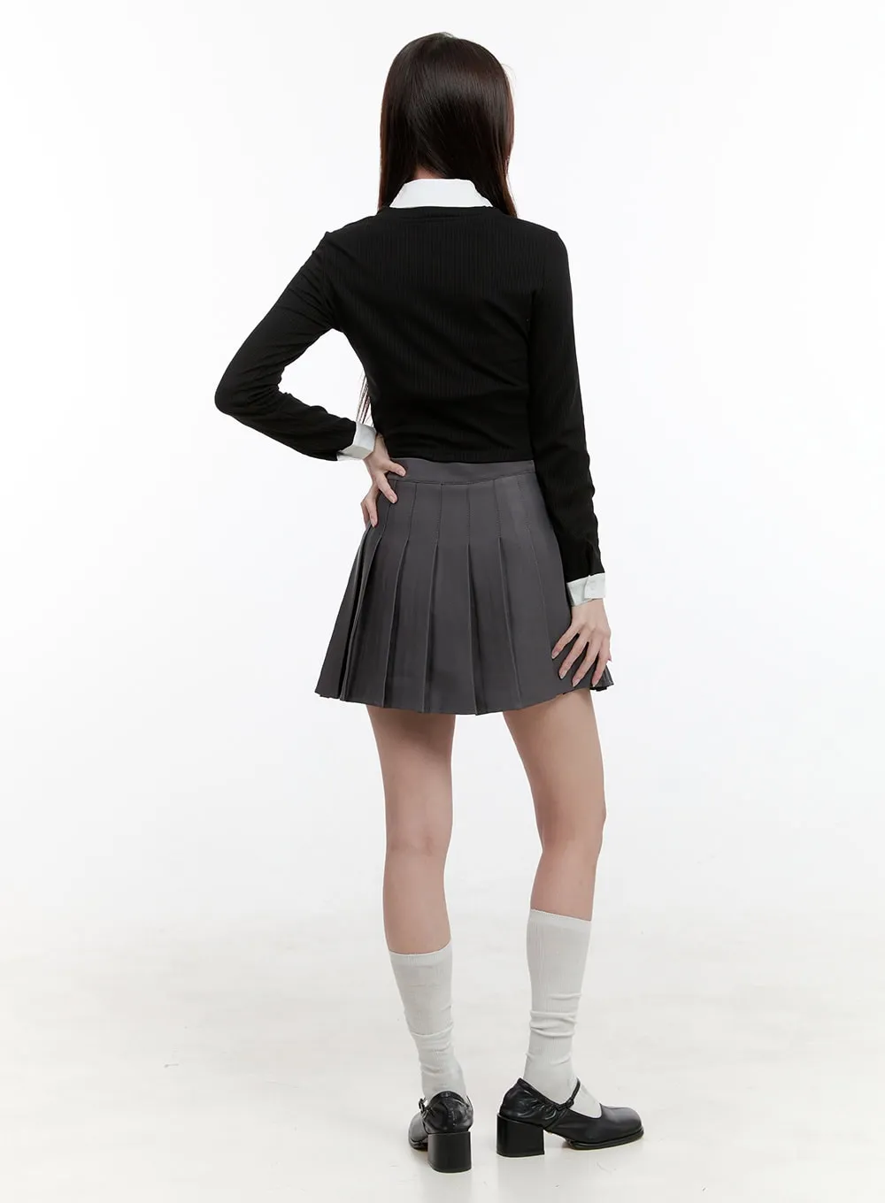 Solid Pleated Mini Skirt OG428