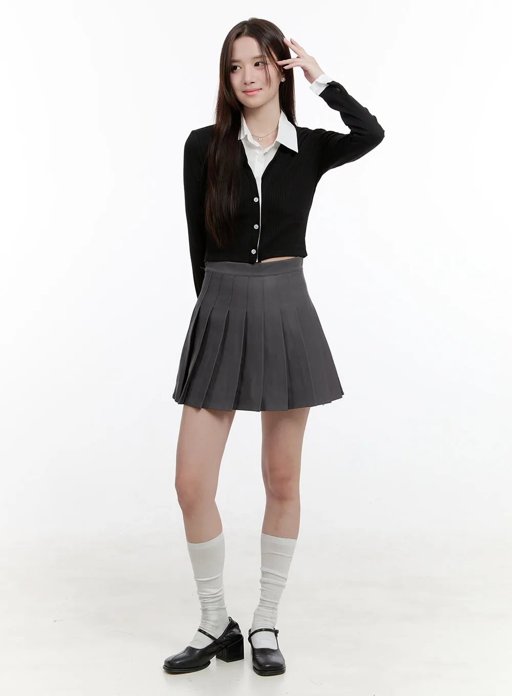Solid Pleated Mini Skirt OG428