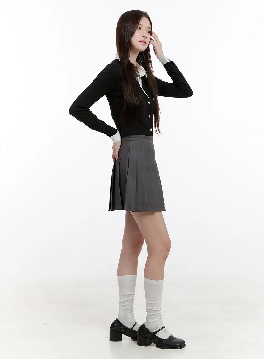 Solid Pleated Mini Skirt OG428