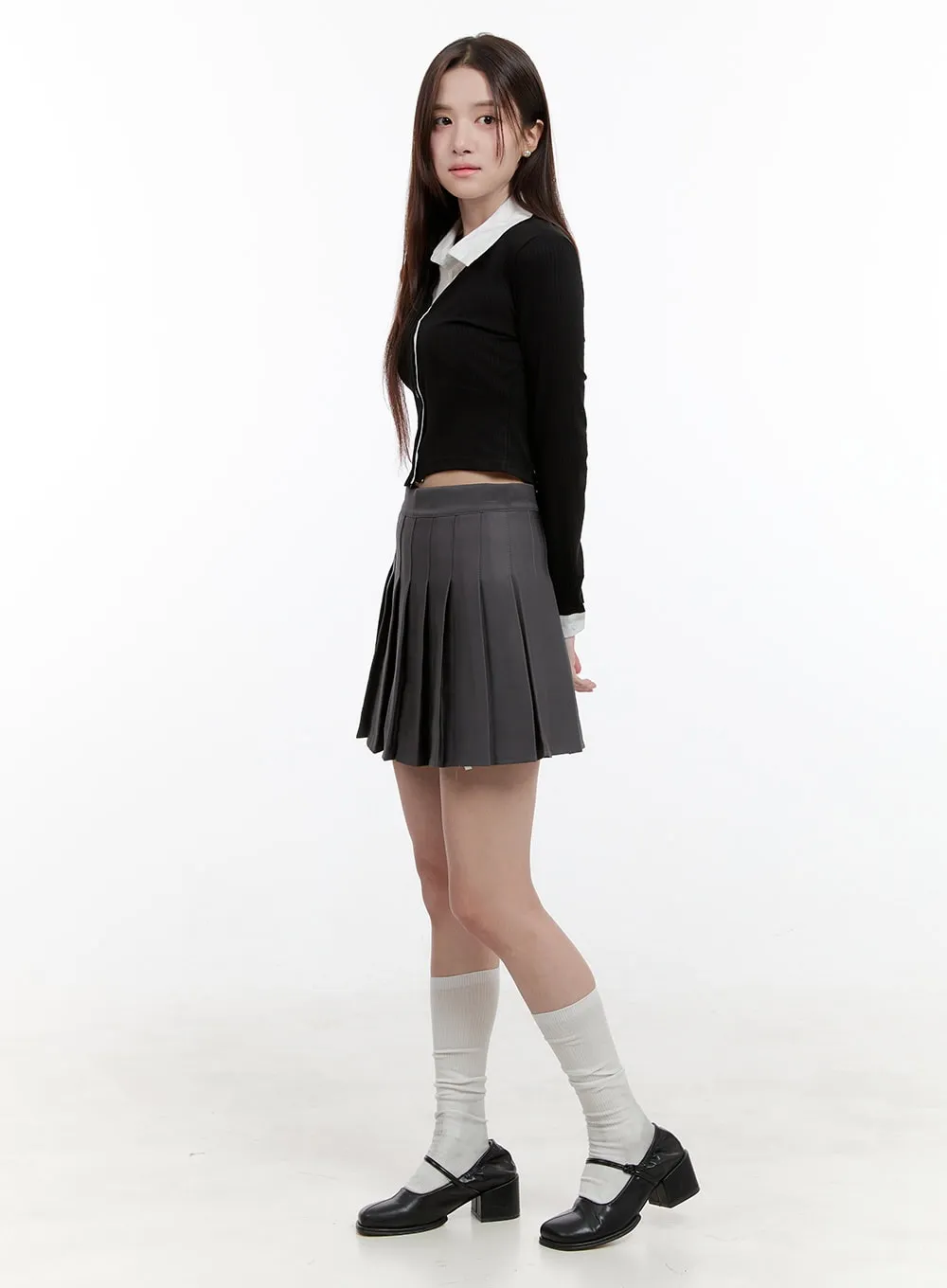 Solid Pleated Mini Skirt OG428