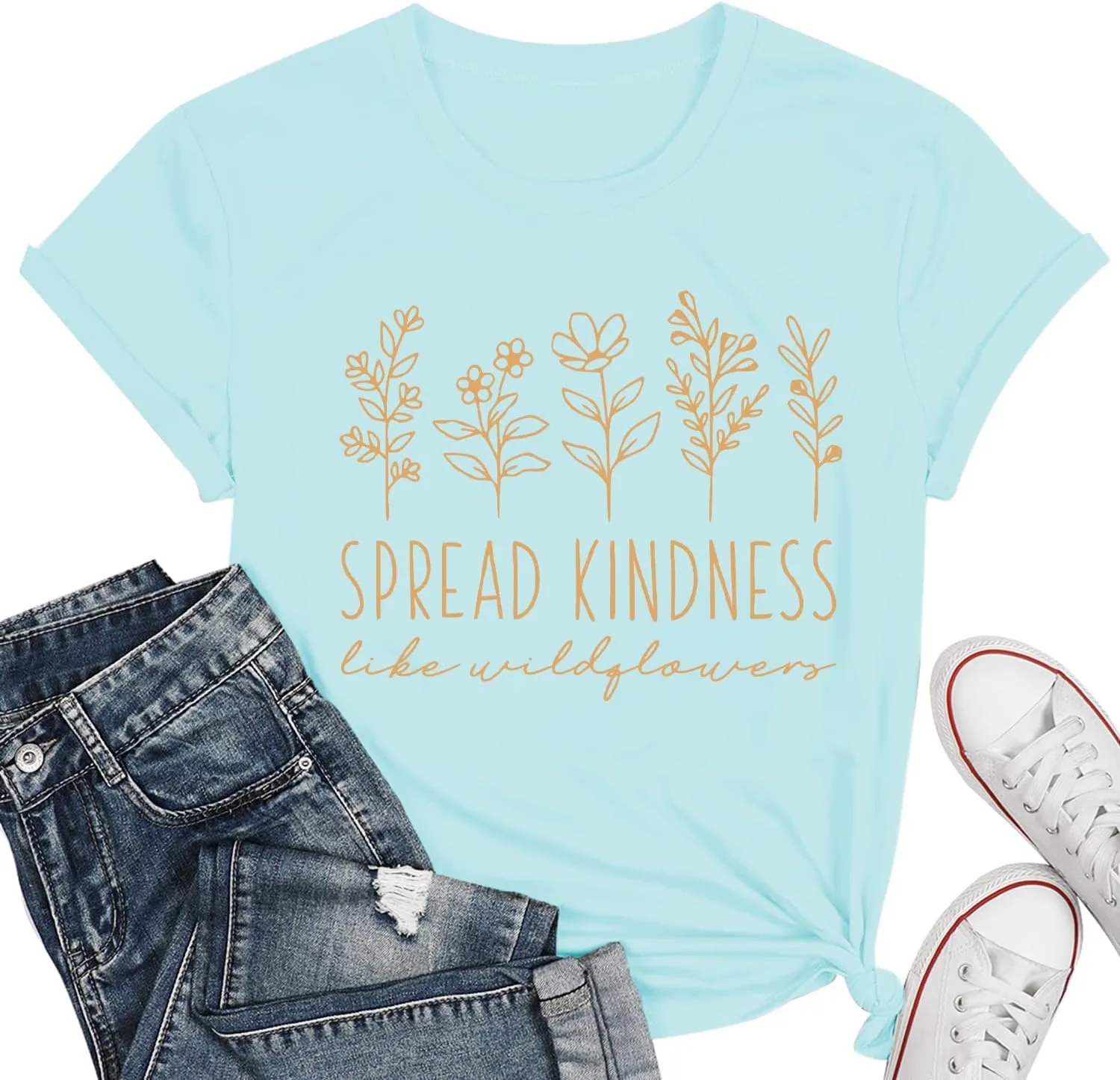 Teacher Shirts for Women Spread Kindness Like Wildflower T-Shirt Casual Plant Lover Tee Tops