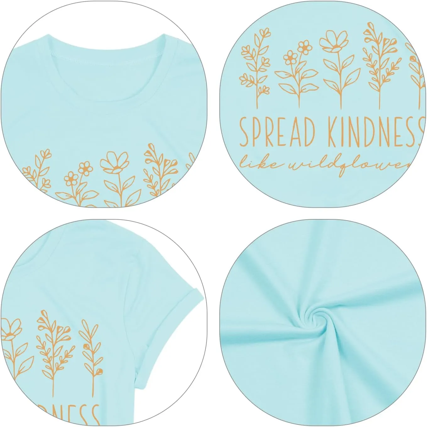 Teacher Shirts for Women Spread Kindness Like Wildflower T-Shirt Casual Plant Lover Tee Tops