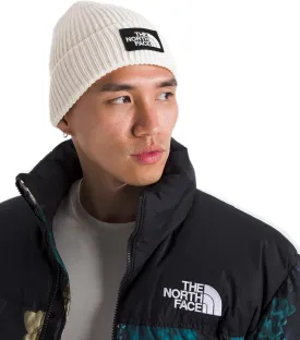 THE NORTH FACE TNF Logo Box Cuffed Beanie, White Dune, One Size Short