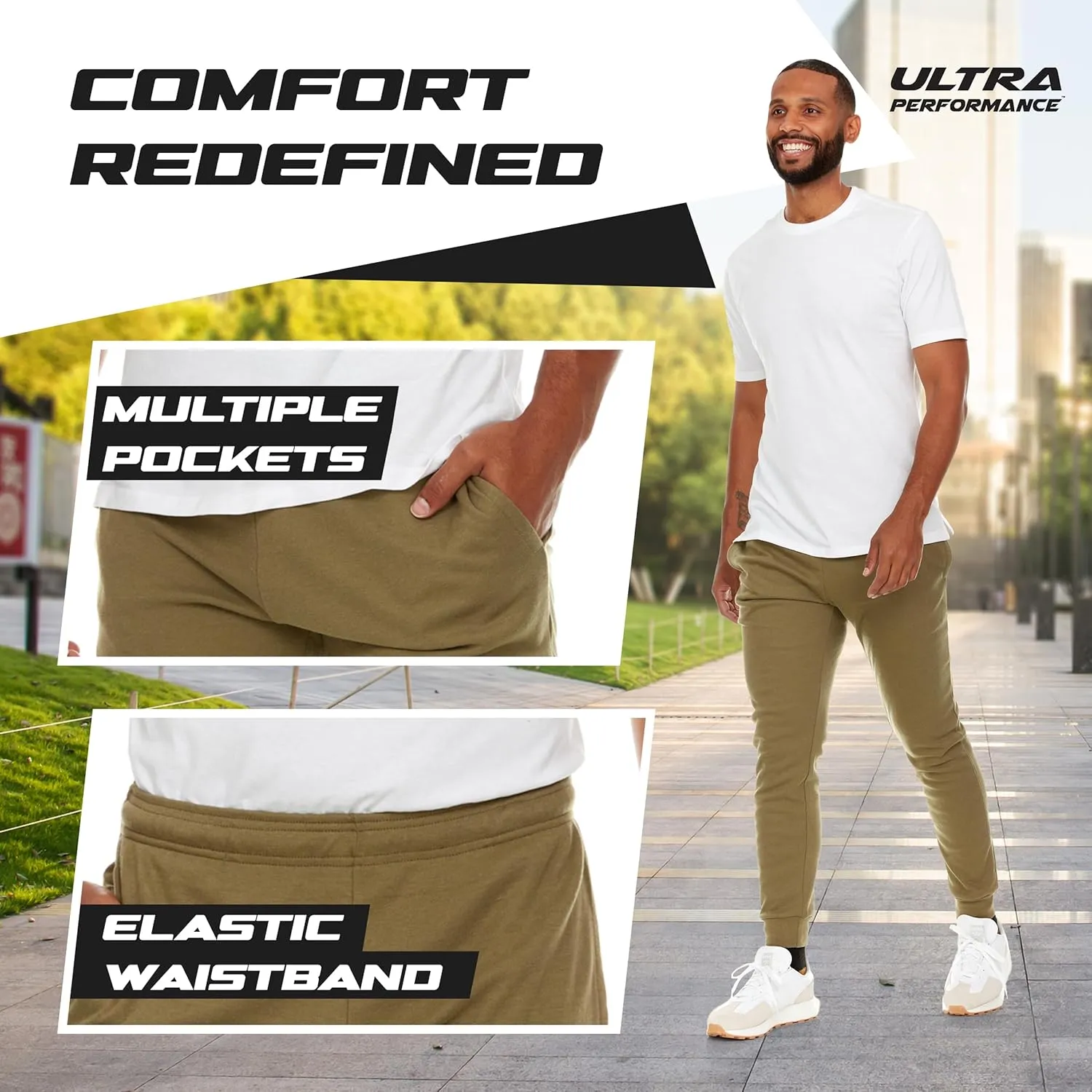 Ultra Performance 3 Pack Mens Lightweight Joggers for Men Casual Lounge Jogger Sweatpants with Pockets (SM - 4X)