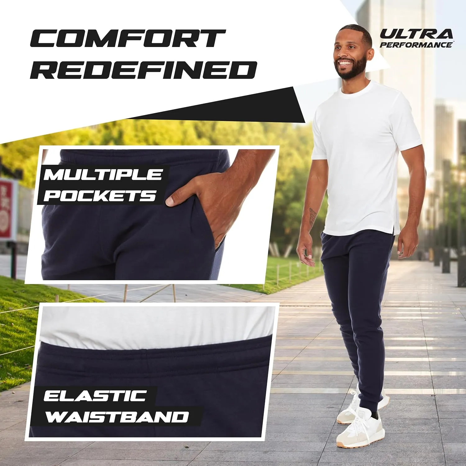 Ultra Performance 3 Pack Mens Lightweight Joggers for Men Casual Lounge Jogger Sweatpants with Pockets (SM - 4X)