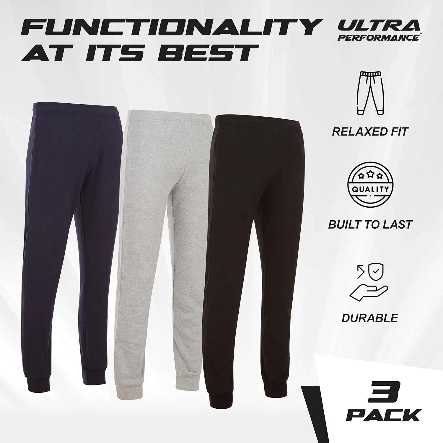 Ultra Performance 3 Pack Mens Lightweight Joggers for Men Casual Lounge Jogger Sweatpants with Pockets (SM - 4X)