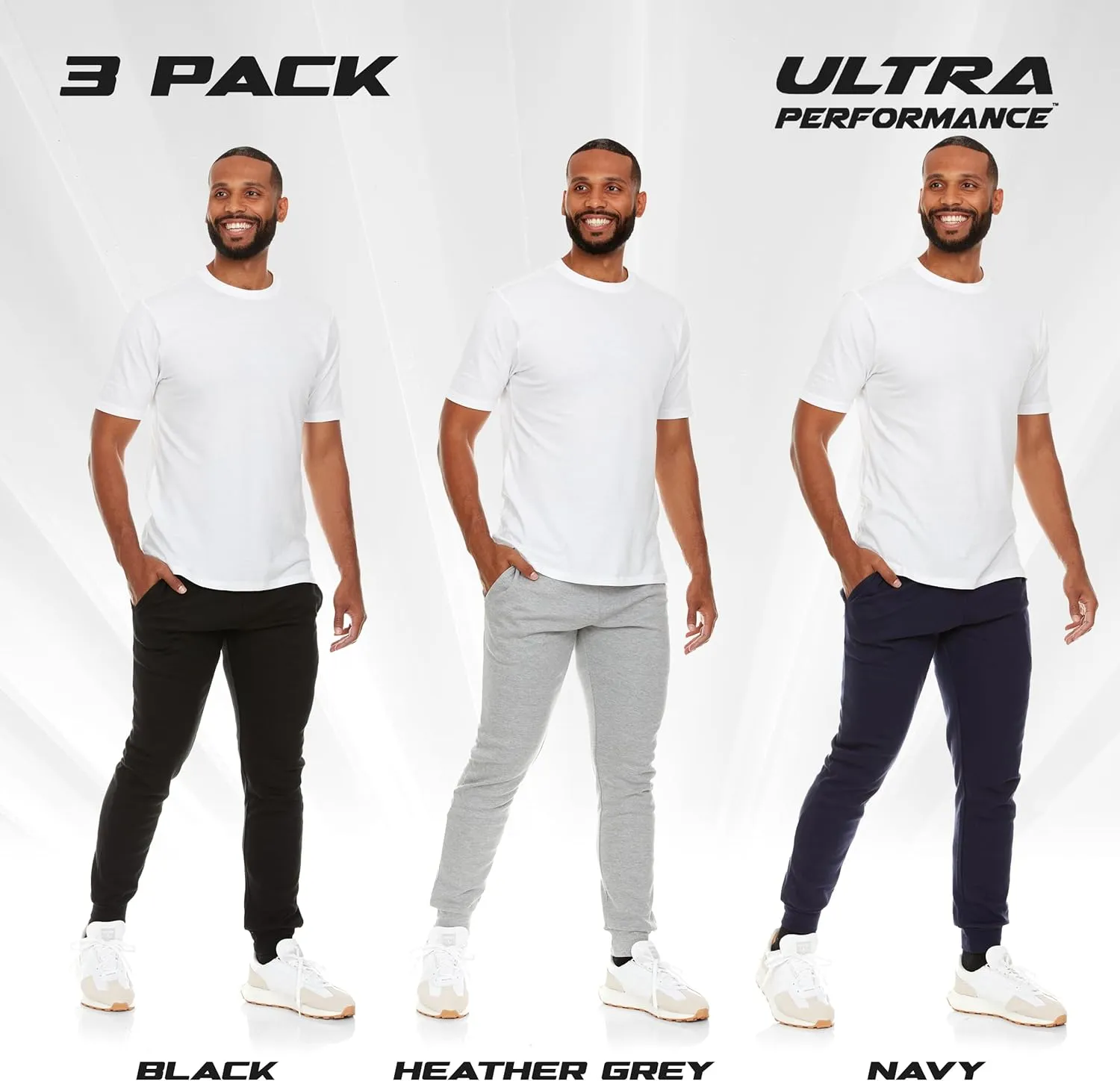 Ultra Performance 3 Pack Mens Lightweight Joggers for Men Casual Lounge Jogger Sweatpants with Pockets (SM - 4X)