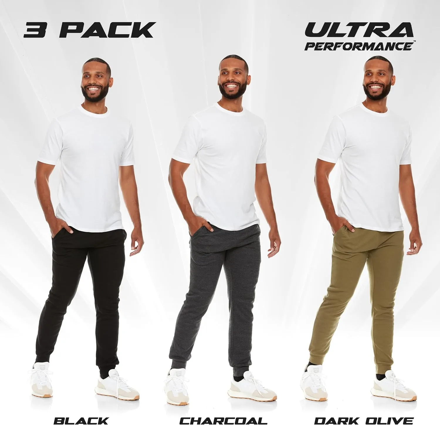 Ultra Performance 3 Pack Mens Lightweight Joggers for Men Casual Lounge Jogger Sweatpants with Pockets (SM - 4X)