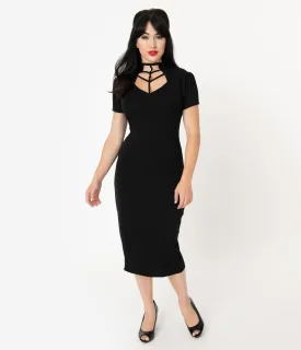 Unique Vintage 1960s Black Cage Allison Wiggle Dress