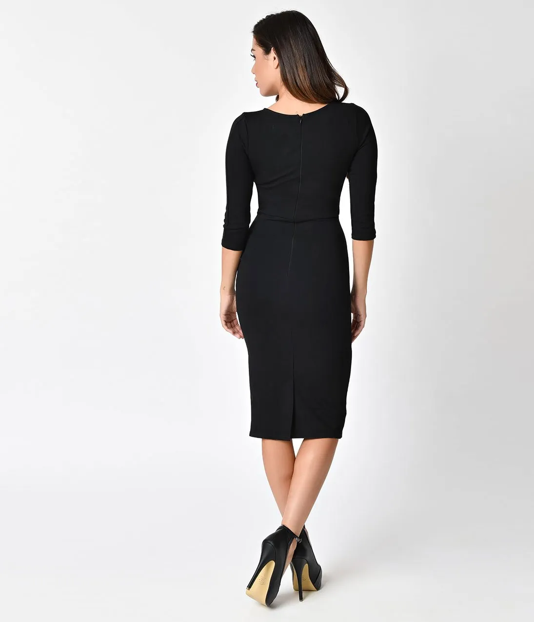 Unique Vintage 1960s Style Black Long Sleeve Mod Wiggle Dress