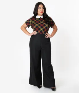 Unique Vintage Plus Size Black Wide Leg Rogers High Waisted Pants