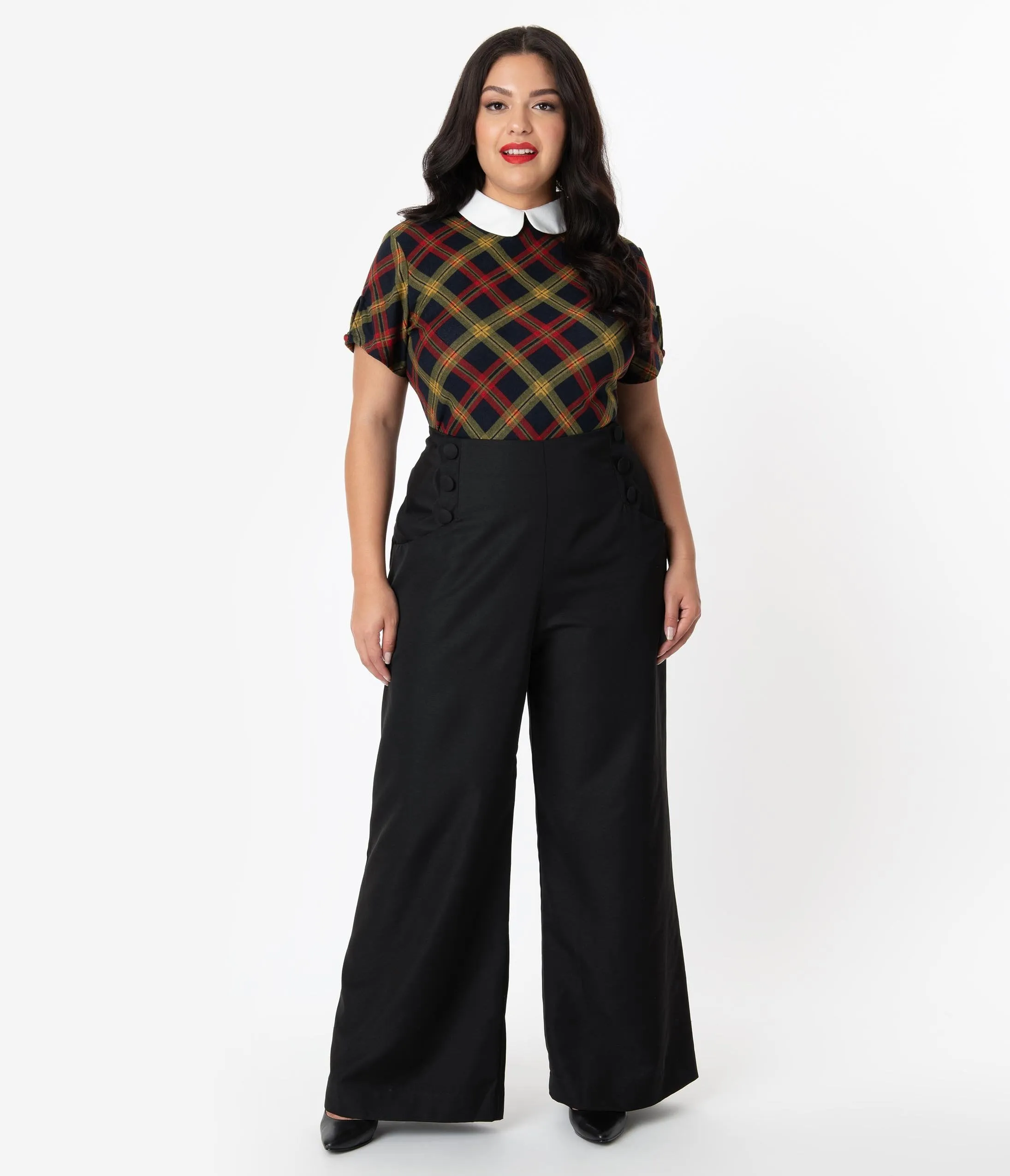 Unique Vintage Plus Size Black Wide Leg Rogers High Waisted Pants