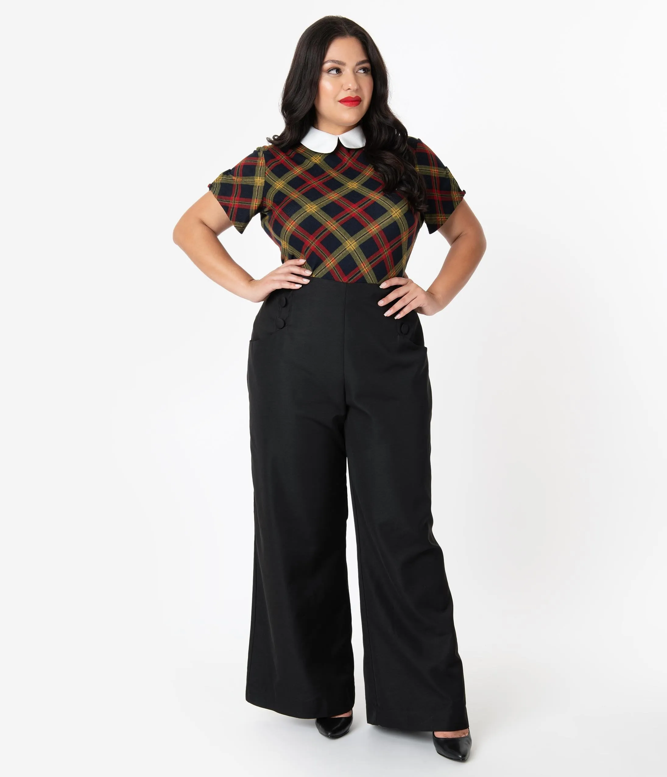 Unique Vintage Plus Size Black Wide Leg Rogers High Waisted Pants
