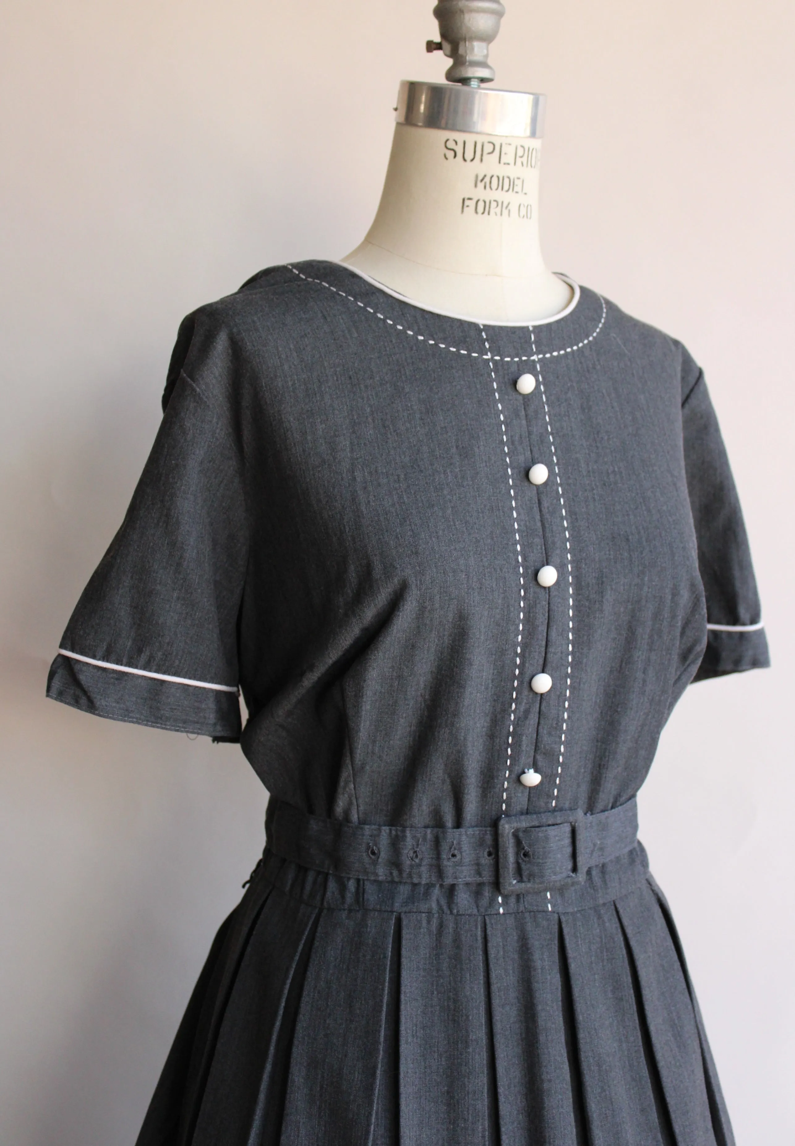 Vintage 1960s Plus Size Gray Dress with Belt